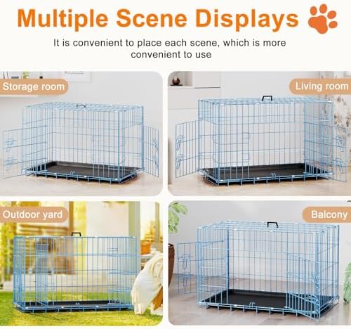 FDW | 30" Foldable Metal Dog Crate | Blue | Cage for Medium Dogs - Image 5