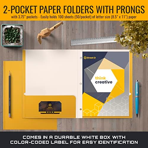 Better Office Products Dark Yellow 2 Pocket Folders with Prongs, 50 Pack, Letter Size, Matte Texture, 8.5 x 11 Inch - Image 2