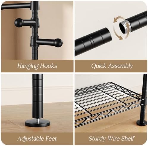Wall Mounted Closet System, Heavy Duty 6-Row Clothes Rack, Expandable Industrial Pipe Closet Organizers and Storage with 6 Telescopic Rods, 3 Fixed Rods, 7 Hooks & 9 Shelves for Wardrobe, Bedroom - Image 6