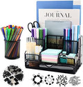 Desk Organizers Caddy and Accessories with 7 Compartments + Pen Holder / 72 Clips Set, Drawer, Black Mesh Office Supplies Desktop Organizer for Home, Office Ect by BCCICE