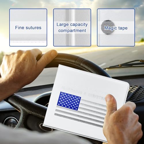 Ziciner Car Registration Insurance Holder, 2Pack Essential Auto Card Document Glove Box Organizer with Touch Fastener, Vehicle Interior Accessories Perfect for Most Car, Truck, SUV (White/Blue Flag) - Image 3