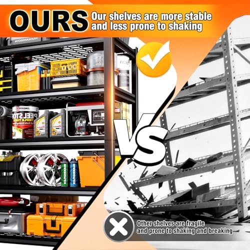 2Pack-78 ''H Storage Shelves, 45.6‘’W Garage Shelving, Adjustable Garage Shelves, 2500lbs Heavy Duty Shelving ,5 Tier Garage Storage Shelves,Easy-To-Install Metal Shelf Storage Rack Shelving Unit - Image 4