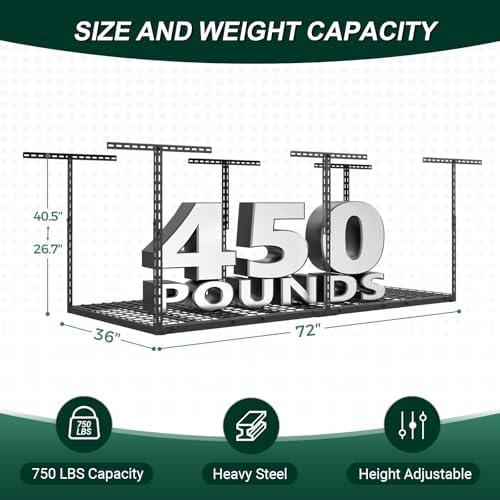 3x6 FT Overhead Garage Storage Rack,450LBS Weight Capacity - Image 2