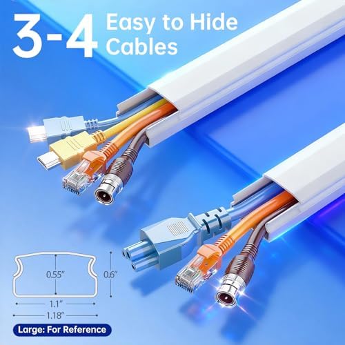 Delamu TV Cord Hider, Cord Covers for 3-4 Wires on Wall, Large Cable Hider Cable Management, Easy Set up Wire Hiders Wire Covers for Cords on Wall, TV Cables Cover Raceway, 6X W1.18 H0.67in, White - Image 2