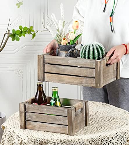 TIMRIS Set of 3 Rustic Wood Nesting Crates, Farmhouse Wooden Storage Container Boxes with Cutout Handles, Decorative Wooden Baskets for Display (Rustic Gray) - Image 5