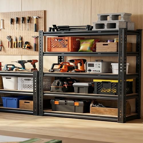 Romorgniz 48" W Garage Shelves 5 Tier Storage Shelves Organizers,3000LBS Heavy Duty Adjustable Shelving Unit,Garage Shelves Metal Shelf for Basement, Warehouse,Commercial,School,72.02" H x 24.4" D,2P - Image 2