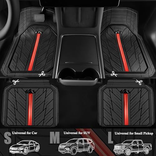 CAR PASS Metal Medium Rubber Floor Mats for Car Heavy Duty Car Mats All Weather, Universal Trim to Fit for Truck SUV Vehicle Automotive Floor Mats, Waterproof Car Mats 4 Piece Black and Red - Image 2