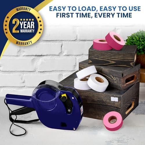 Perco Price Gun 1-Line Kit with 2 White 4 Pink Rolls, Clip & Ink Rollers - Image 5