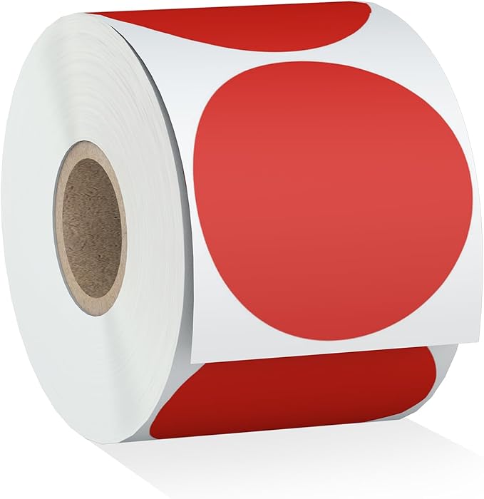 Misofuki 2" 750 Labels Red Circle Direct Thermal Stickers Labels Roll Compatible by Misofuki