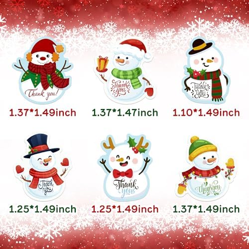 500 Pcs Christmas Snowman Thank You Stickers Roll Xmas Winter Holiday Adhesive Labels Tags for Supporting My Small Business Envelope Seals Shop Cards Handmade Crafts Party Favors Gift Packing Wrapping - Image 2