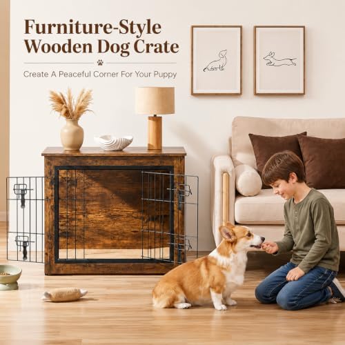Yaheetech 27.5in Wooden Dog Crate Furniture w/Cushion for Small Medium Dogs - Image 3