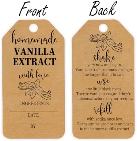 50PCS Kraft Vanilla Extract Labels Homemade Vanilla Extract Tags with Instructions for Gifting & Refilling Handcrafted Vanilla Bottles,Kitchen Pantry,Jar,2.6 * 1.3 in - Image 2