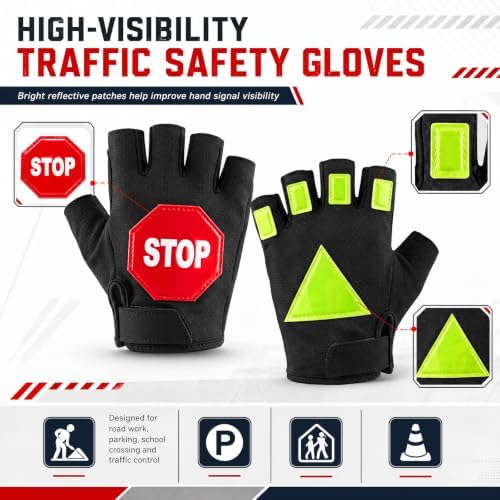 Reflective Traffic Safety Gloves Stop Sign Hand Signal Gear - Image 4