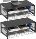 ECOLOVI 2-Tier Computer Monitor Stand Riser, Printer & Laptop Stand, Office Desk Accessories, Workspace Desk Organizer for Home Office Supplies, Black 2-Pack by ECOLOVI