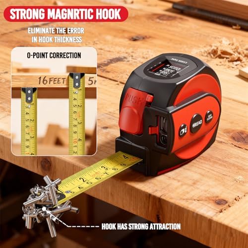 SENDA 3-in-1 Laser Tape Measure - 197Ft Rechargeable Laser Measuring Tape with Led Display & 16Ft Measuring Tool with Magnetic Hook & Auto Lock -20 Data Sets,Pythagorean/Area/Volume,Ft/Ft+in/in/M Unit - Image 5