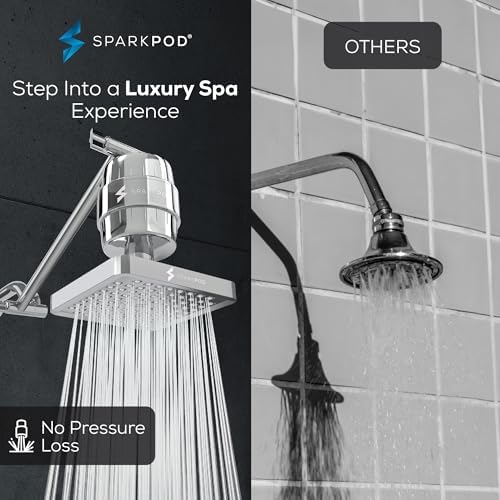 SparkPod 6" High Pressure Rain Shower Head with 23 Stage Filter Capsule & 11 Inch Adjustable Shower Arm Extension -Shower Filter Reduces Chlorine for Smoother Hair & Skin (Square, Polished Chrome) - Image 4