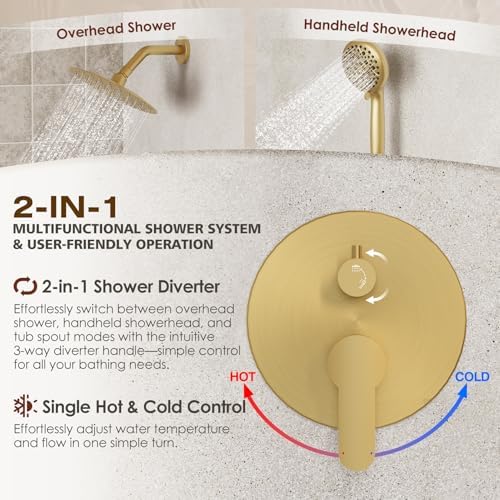 Brushed Gold Shower System with 8"Shower Head and Filtered Handheld - Image 6
