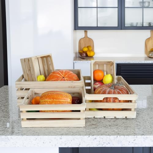 Wooden Crates, Unfinished Set of 5 Large Wood Crates with Handles, Rustic Farmhouse Wooden Crate for Decor, Wedding Birthday Home Party Living Room Kitchen Decoration - Image 5