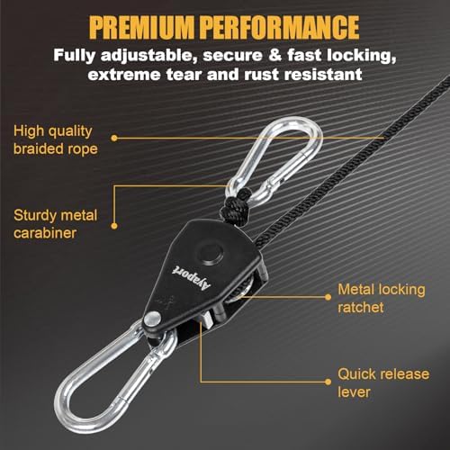 Ayaport Adjustable Rope Tie Down, 1/8" Grow Light Hanger, 4 Pack - Image 2