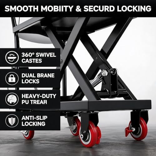 Hydraulic Lift Table Cart, 330 lbs Single Scissor Lift Cart, 28.5" Lifting Height, Steel Material Handling Lift with 4 Swivel Wheels, Non-Slip Pad for Warehouse, Garage, Factory - Image 3