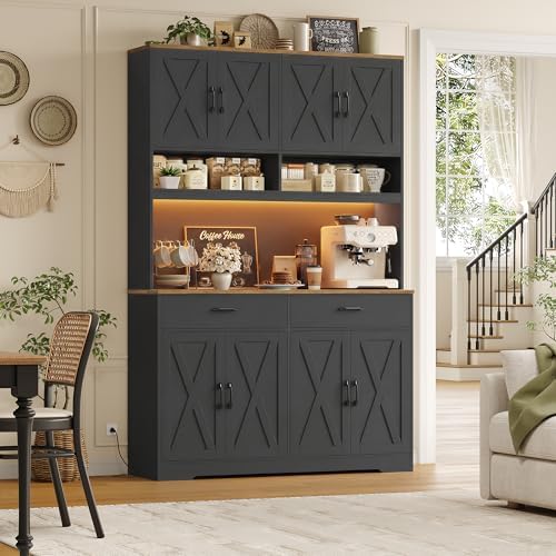 HOSTACK 75" Tall Kitchen Pantry Storage Cabinet, 45" W Hutch Cabinet, Black - Image 2