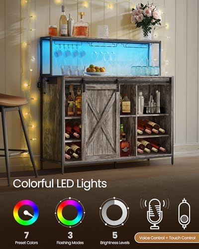 VASAGLE Coffee Bar, Buffet Cabinet with LED Light and Power Outlet - Image 3