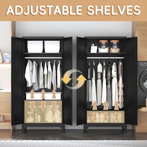 Steeloong 71"Armoire Wardrobe Close,Black Wardrobe Cabinet with Hanging Rod - Image 5