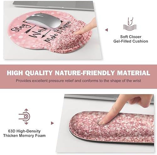 ToLuLu Desk Mat, XXL Large Mouse Pad Wrist Support Set，4 in1 Gaming Mousepad Desk Pad+ Ergonomic Mouse Pad with Wrist Rest + Keyboard Wrist Rest+Coaster for Women Home Office Table, Pink Stay Positive - Image 3