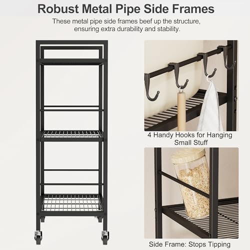 3 Tier Rolling Kitchen Microwave Cart, Utility Cart , Microwave Stand Black - Image 4