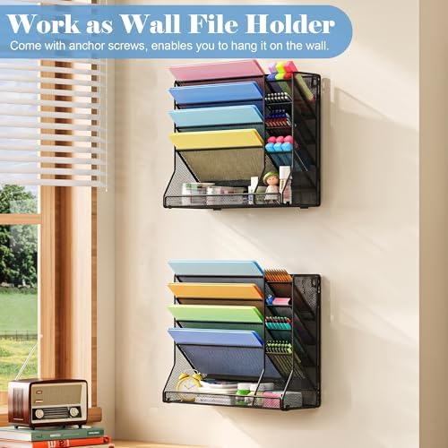 Jakyitvi Adjustable 5 Tiers Wall File Organizer Metal Hanging Holder Black - Image 4