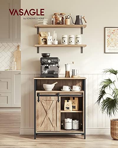 VASAGLE Buffet Cabinet, Coffee Bar with 1 Sliding Barn Door - Image 2