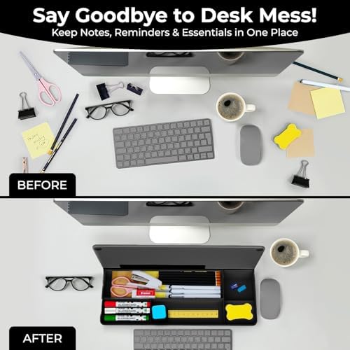 Chalkola Black Glass Desktop Whiteboard with Storage - Desk Organizer Buddy - Image 6