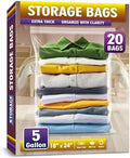 Extra Large 5 Gallon Zippered Plastic Bags for Storage- 18'' x 24'', Ideal for Clothes Clothing, Travel, Moving, 2-mil Thick Clear Plastic, 20 pack by Storage+Master