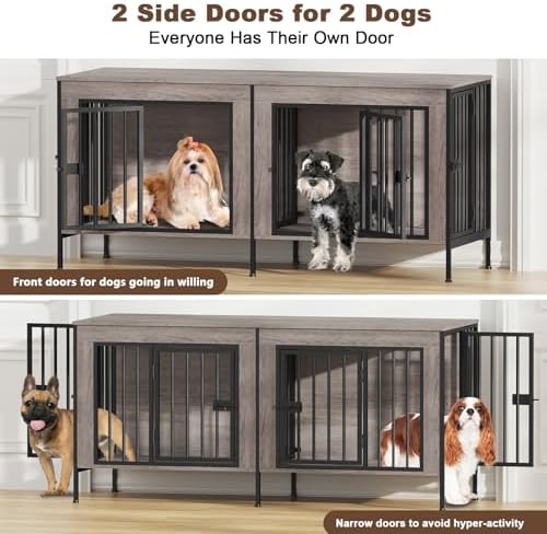 EasyCom 55.12" Dog Crate Furniture for 1 or 2 Dogs, 0-20 Pounds, Oak Grey - Image 2