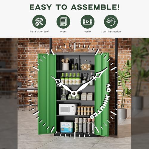 Greenvelly Metal Garage Storage Cabinet, 72" Black Green Tool Steel Locking Cabinet with Doors and 4 Shelves, Tall Cabinets for Garage Storage Systems Lockable File Cabinet for Home Office,Garage - Image 5