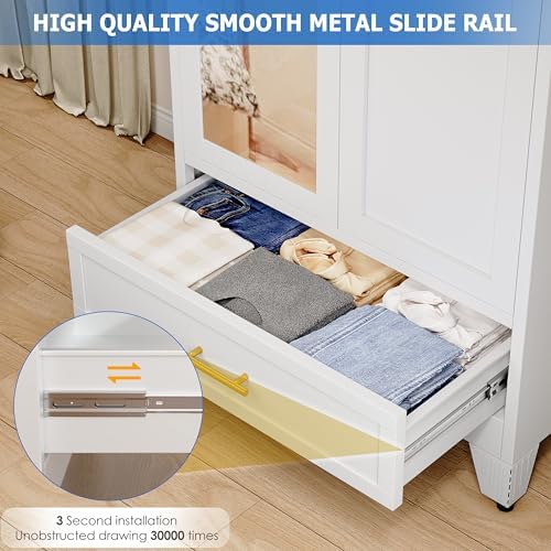 GAIOUS Steel Armoire WardrobeCloset with Mirror Door and Drawer 71" White - Image 5