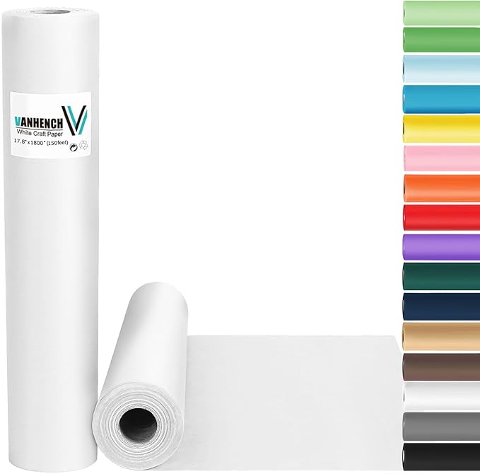 Vanhench White Kraft Wrapping Paper 17.5"×1800", Easel Painting Drawing Paper by Vanhench