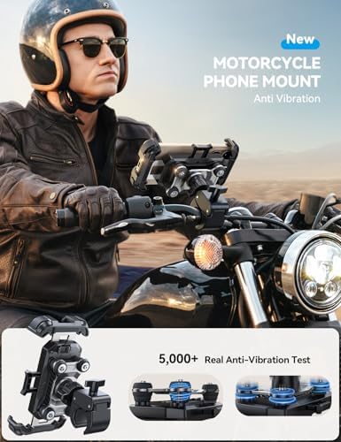 JOYROOM Motorcycle Phone Mount Holder - [Dual Vibration Dampener] 150mph Anti-Shock Phone Holder for Motorcycle [Upgrade Handlebar Clamp] - Bicycle Bike Phone Holder Mount for 4.7-7" Cell Phones - Image 6
