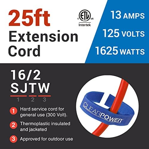 Clear Power 16 Gauge 3Prong Cords (16/2-2-Prong Polarized, Orange, 25 ft) - Image 6