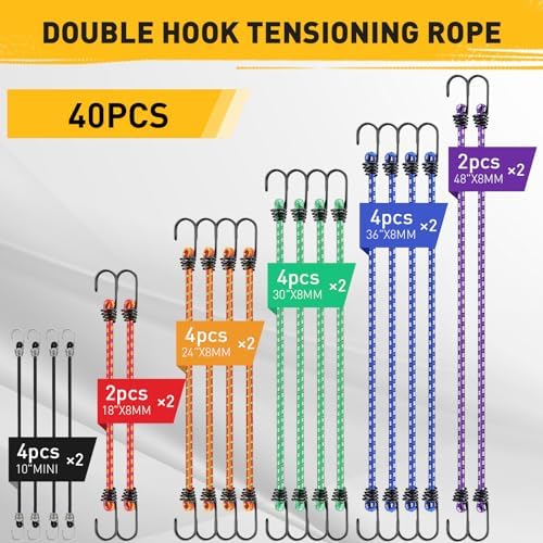 Bungee Cords Heavy Duty Outdoor: 40-Piece Premium Rubber Bungee Cords with Hooks in a Storage Jar Includes 10", 18", 24", 30", 36", 48" Bungee Cord for Camping, Tent, Fastening Items - Image 2