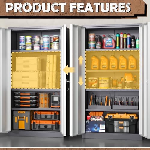 INTERGREAT Metal Storage Cabinet, 72” H Storage Cabinet with 2 Doors and 4 Adjustable Shelves for Office, Home, Garage, Pantry (Assembly Required, Grey) - Image 6