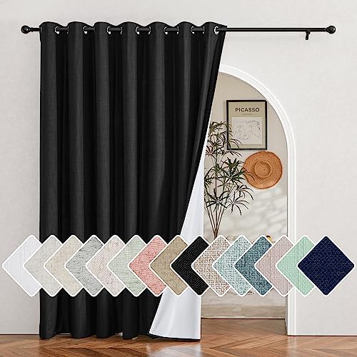 NICETOWN Black Vintage Open Linen Weave Flax Thermal Curtain for Patio Door by NICETOWN