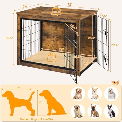 Yaheetech 32in Wooden Dog Crate Furniture w/Cushion for Small/Medium Dogs - Image 3