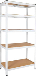 5-Tier Laminated White Metal Shelving Unit, Adjustable Heavy Duty Storage Rack by AMZSTAN