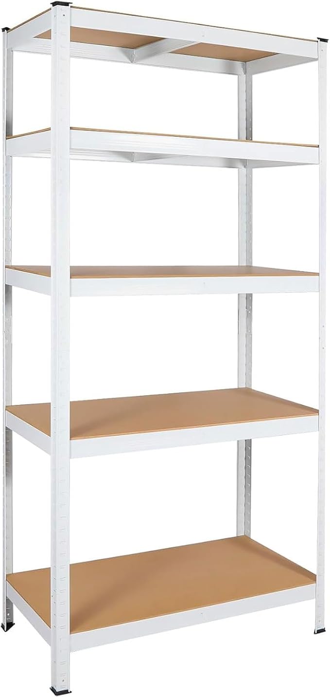 5-Tier Laminated White Metal Shelving Unit, Adjustable Heavy Duty Storage Rack by AMZSTAN