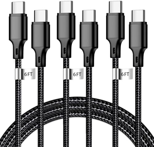 60W USB C to USB C Cable, 3 Pack 6ft Type C Fast Charger Cord (Black) by CUGUNU