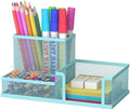 SUPEASY Mesh Pen Holder Desk Organizer, Office Supplies Pencil Storage with 3 Compartments, Office Desk Accessories and Workspace Organizers for Home School, Blue by SUPEASY