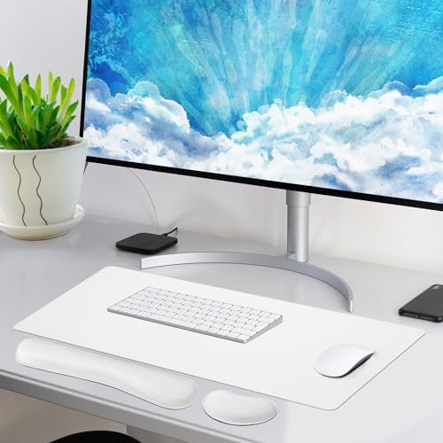 Bloss Leather Desk Pad and Keyboard Wrist Rest, Large Mouse Pad + Keyboard Pad+Mouse Wrist Support, Non-Slip Desk Mat Protector for Office, Home (35.4×15.7 Inches,White) - Image 2
