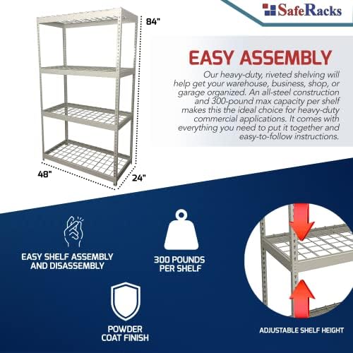 SafeRacks Steel Garage Shelving Rack, 300lb/Shelf, White (24x48x84) - Image 3