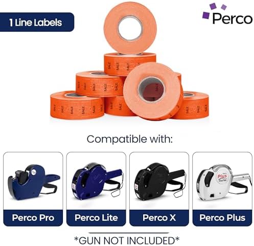 Perco 1 Line Fluorescent Red Sale Labels - 32,000 Blank Price and Date Gun Labels for Perco Lite, X, Plus and Pro 1 Line Price and Date Guns - 32 Rolls, 4 Sleeves - Made in USA - Image 2